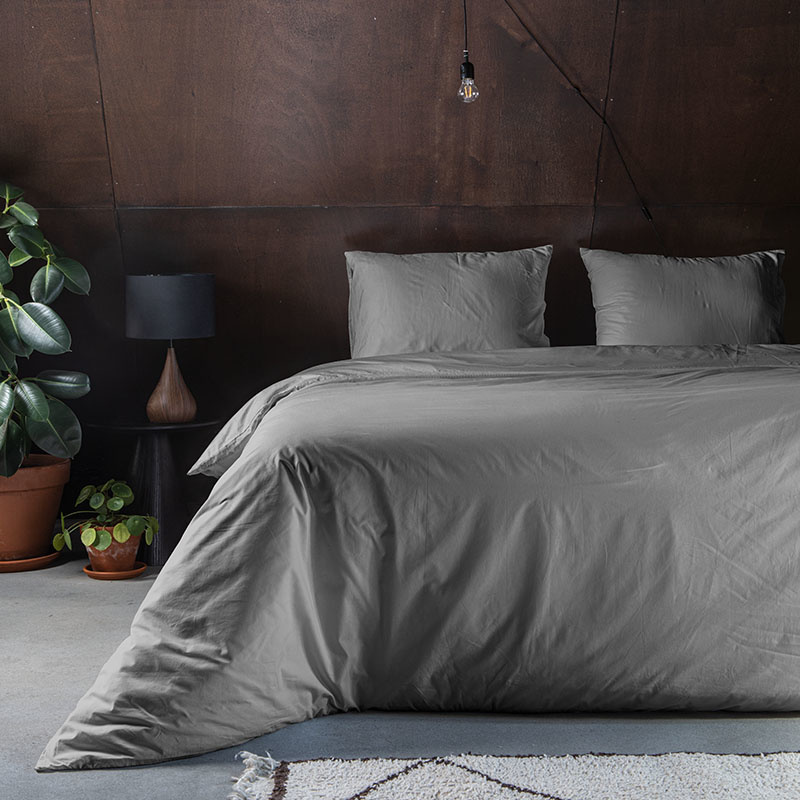 Dekbedovertrek Crispy Uni - Lits-Jumeaux (240x220 cm) - Grijs Microvezel - Dessin: Effen - Fresh & Co - Dekbed-Discounter.nl aanbieding