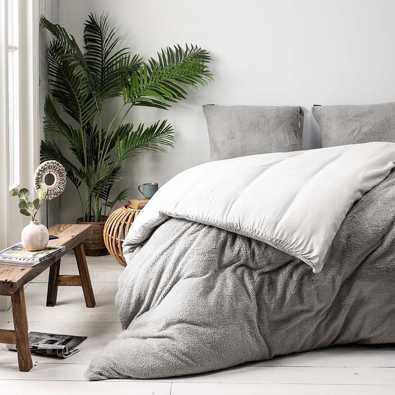 Dekbedovertrek Teddy - Lits-Jumeaux (240x220 cm) - Grijs Polyether - Dessin: Effen - Fresh & Co - Dekbed-Discounter.nl aanbieding