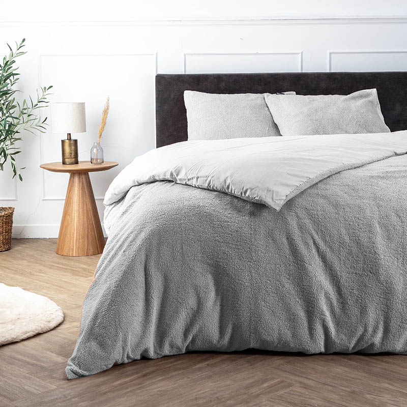 Dekbedovertrek Teddy - Eenpersoons (140x220 cm) - Grijs Microvezel - Dessin: Effen - Fresh & Co - Dekbed-Discounter.nl aanbieding