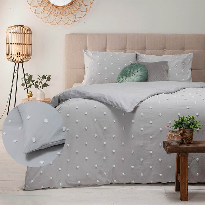 Dekbedovertrek Ava - Lits-Jumeaux (240x220 cm) - Grijs Microvezel - Dessin: Stippen - Fresh & Co - Dekbed-Discounter.nl aanbieding