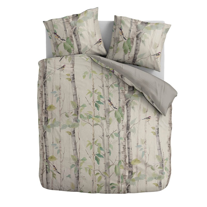 Dekbedovertrek Birch & Birds Dekbedovertrek - (2200x2502 cm) - & Beige Katoen-satijn - Dessin: Dieren, Natuur - Fresh & Co - Dekbed-Discounter.nl aanbieding