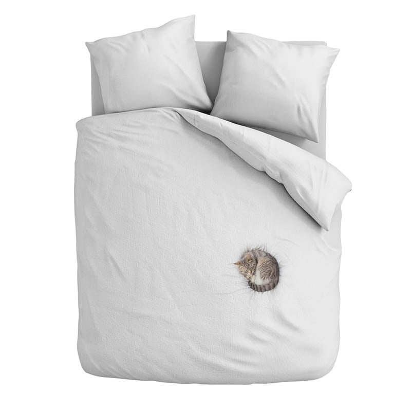Dekbedovertrek Mr. Whiskers Dekbedovertrek - (x240 cm) - Wit Katoen-satijn - Dessin: Dieren - Fresh & Co - Dekbed-Discounter.nl aanbieding