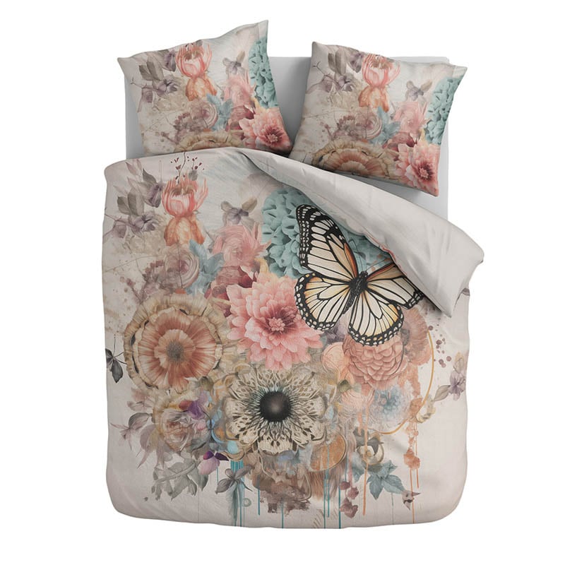 Dekbedovertrek Papillon Dekbedovertrek - (2200x2502 cm) - Meerkleurig Katoen-satijn - Dessin: Bloemen, Dieren - Fresh & Co - Dekbed-Discounter.nl aanbieding