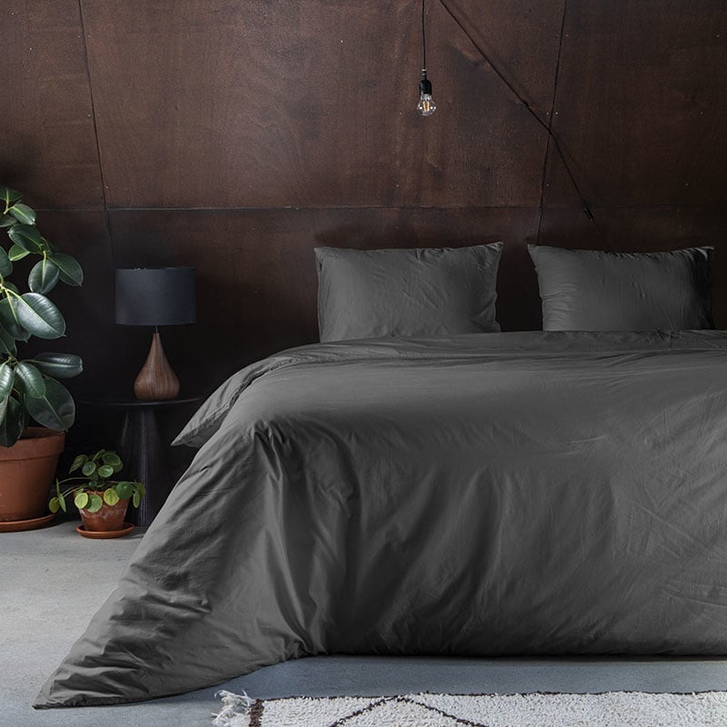 Dekbedovertrek Crispy Uni Antraciet Dekbedovertrek - Tweepersoons (200x200 cm) - Antraciet Microvezel - Dessin: Effen - Fresh & Co - aanbieding