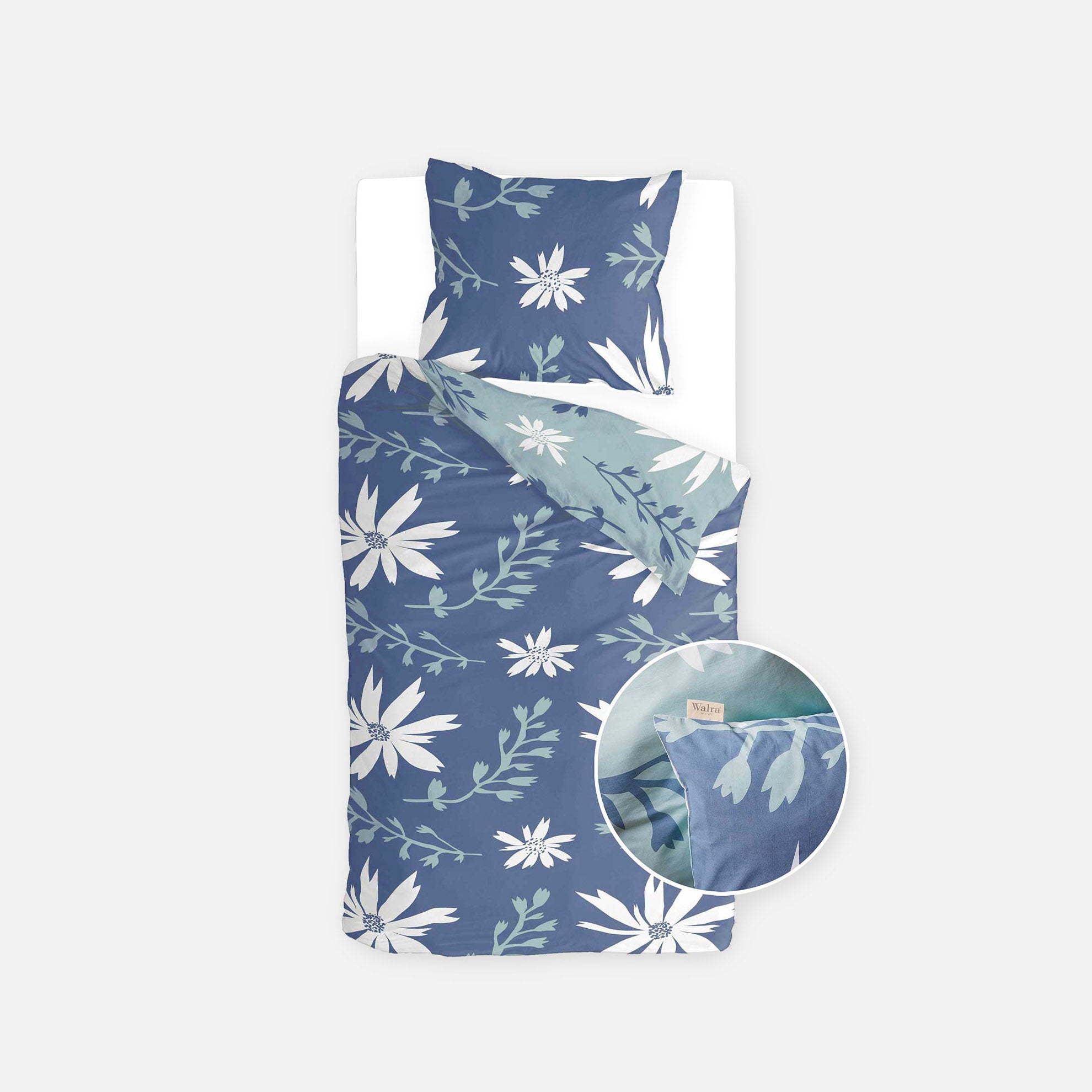 Walra Dekbedovertrek Favorite Flowers Blauw / Jade - 140x220 cm - 1-Persoons - Dubbele doorlopende instopstrook - 100% Renforcé katoen