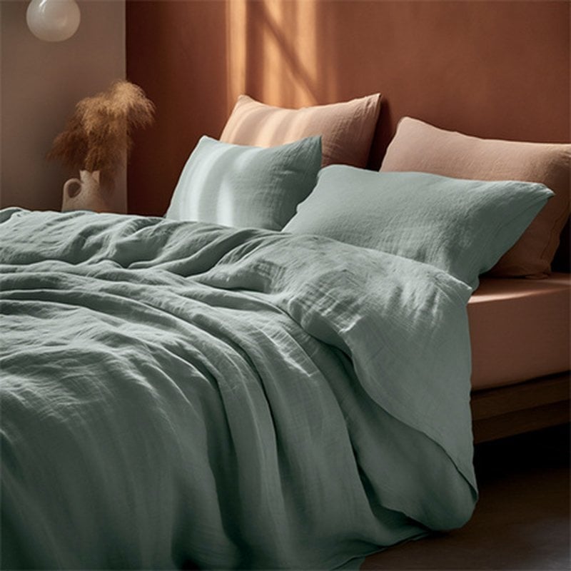 Dekbedovertrek Mousseline Dekbedovertrekken - Eenpersoons (140x200 cm) - Blauw & Geel & Groen & Roze Katoen - Dessin: Effen - Fresh & Co - aanbieding