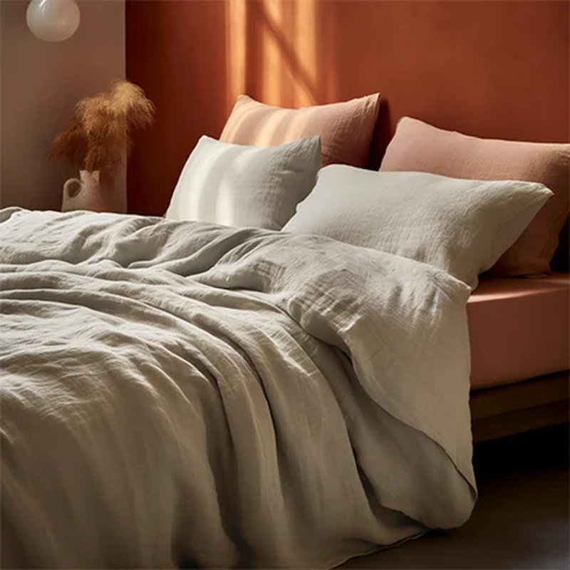 Dekbedovertrek Mousseline Dekbedovertrek - Lits-Jumeaux (240x220 cm) - Zand Katoen - Dessin: - Fresh & Co - Dekbed-Discounter.nl aanbieding