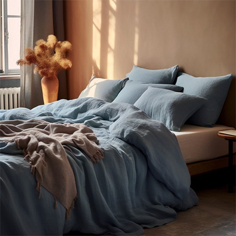 Dekbedovertrek Mousseline Dekbedovertrek - Lits-Jumeaux (240x220 cm) - Blauw Katoen - Dessin: - Fresh & Co - Dekbed-Discounter.nl aanbieding