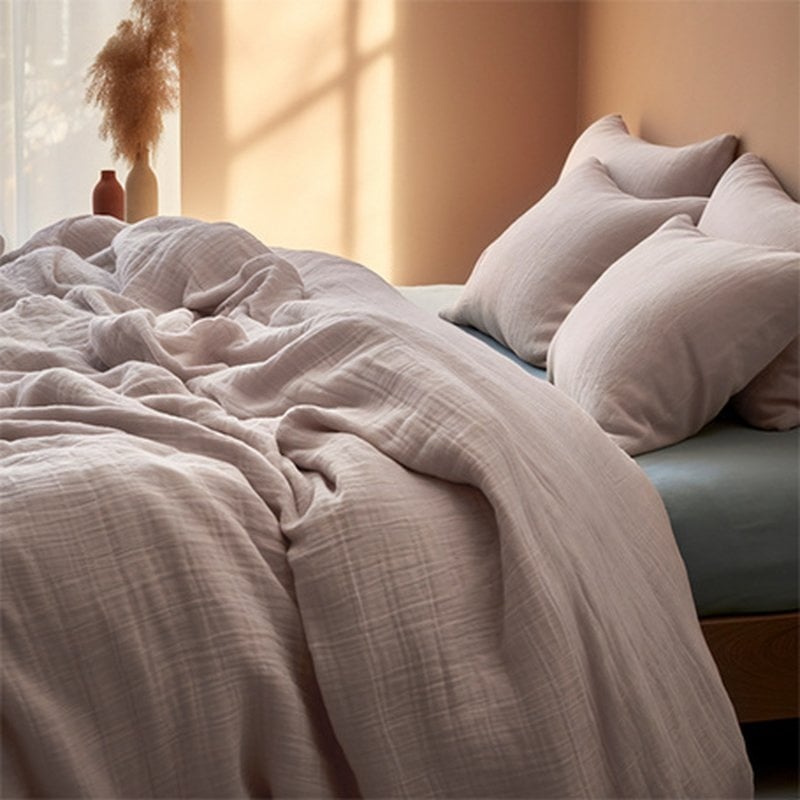 Dekbedovertrek Mousseline Dekbedovertrek - Tweepersoons (200x200 cm) - Roze Katoen - Dessin: - Fresh & Co - Dekbed-Discounter.nl aanbieding