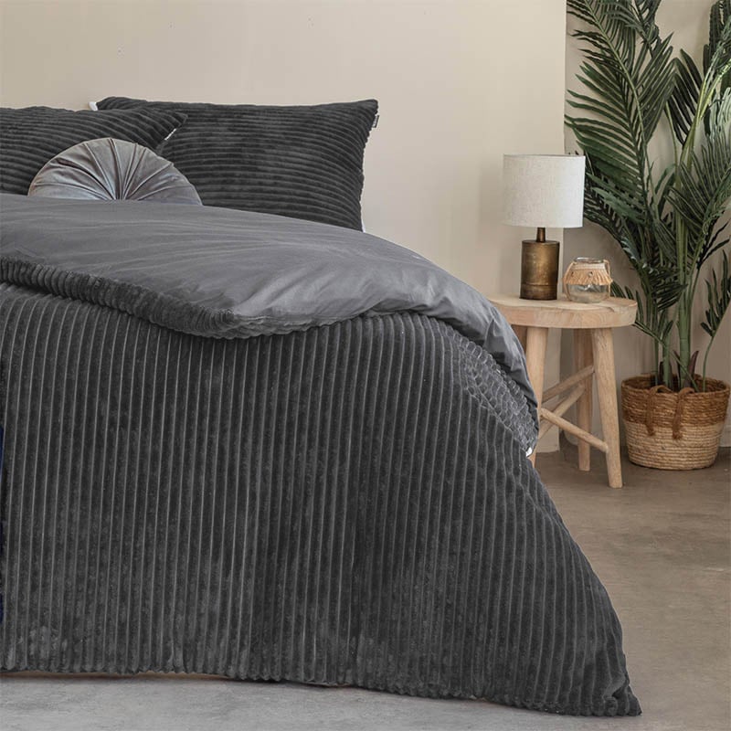Dekbedovertrek Teddy Rib - Lits-Jumeaux (240x220 cm) - Blauw & Groen & Taupe & Grijs & Roze & Antraciet Microvezel - Dessin: - Fresh & Co - aanbieding