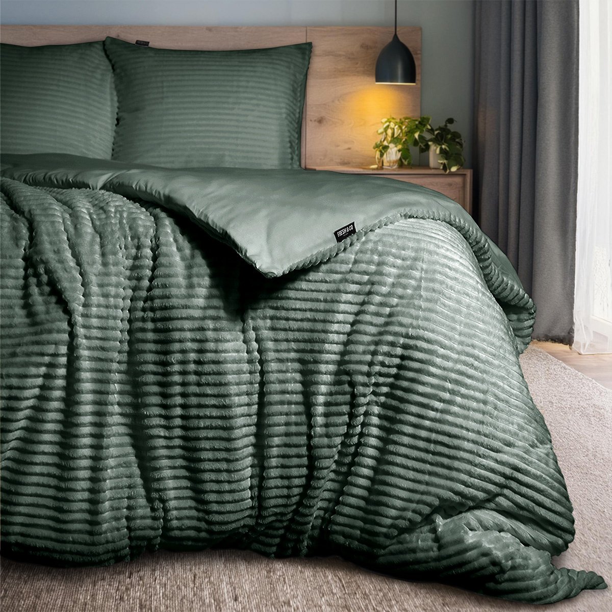 Dekbedovertrek Teddy Rib - Lits-Jumeaux (240x220 cm) - Blauw & Groen & Taupe & Grijs & Roze & Antraciet Microvezel - Dessin: Strepen - Fresh & Co - aanbieding