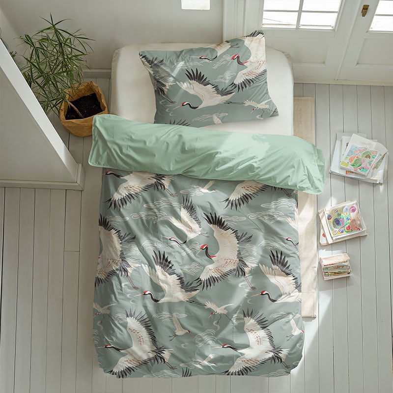 Dekbedovertrek Elegant Crane Dekbedovertrek - (x cm) - Meerkleurig Katoen - Dessin: Dieren - Fresh and Co Kids - Dekbed-Discounter.nl