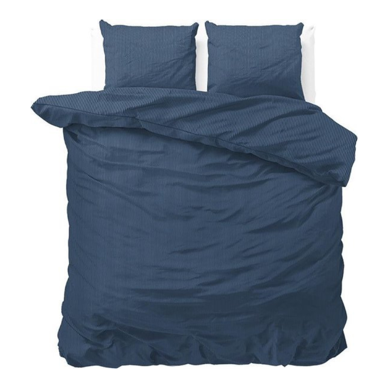 Dekbedovertrek Beverly - Lits-Jumeaux (240x220 cm) - Navy Microvezel - Dessin: Strepen - Fresh & Co - Dekbed-Discounter.nl aanbieding