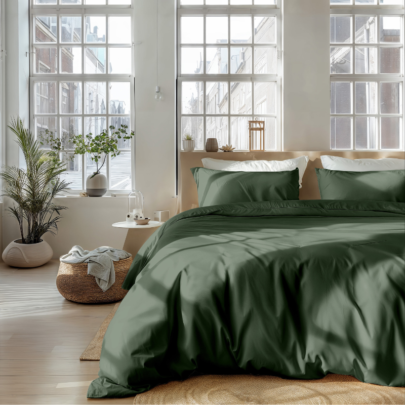 Dekbedovertrek Pure Uni - Eenpersoons (140x220 cm) - Zwart & Groen & Taupe & Grijs & Petrol Microvezel - Dessin: Effen - Pure - Dekbed-Discounter.nl