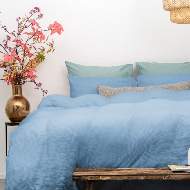 Dekbedovertrek Mousseline - Eenpersoons (140x200 cm) - Groen Percale katoen - Dessin: Effen - Dreamhouse - Dekbed-Discounter.nl