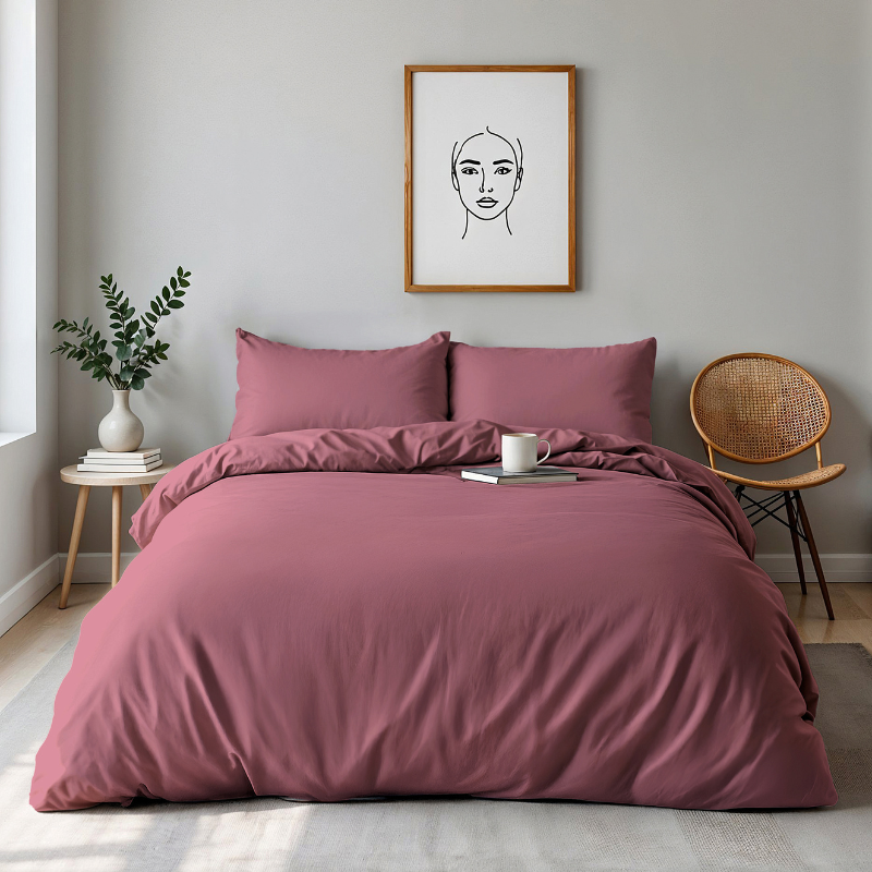Dekbedovertrek Percale Katoen Uni - Lits-Jumeaux (240x220 cm) - Roze Percale katoen - Dessin: Effen - Dreamhouse - Dekbed-Discounter.nl