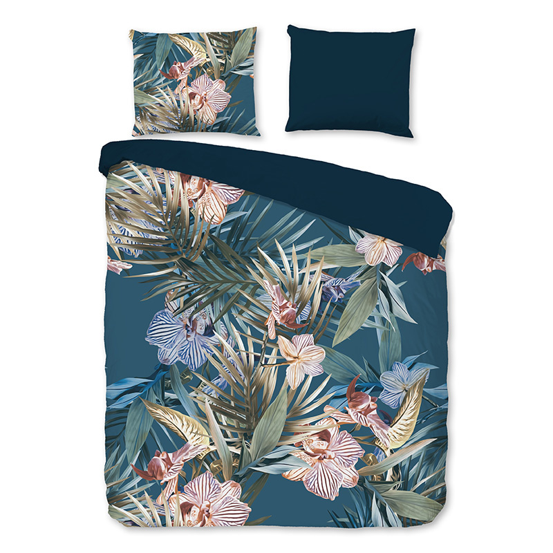 Dekbedovertrek Demy Dekbedovertrek - Tweepersoons (200x200 cm) - Blauw Katoen - Dessin: Bloemen, Natuur - Fresh & Co - Dekbed-Discounter.nl aanbieding