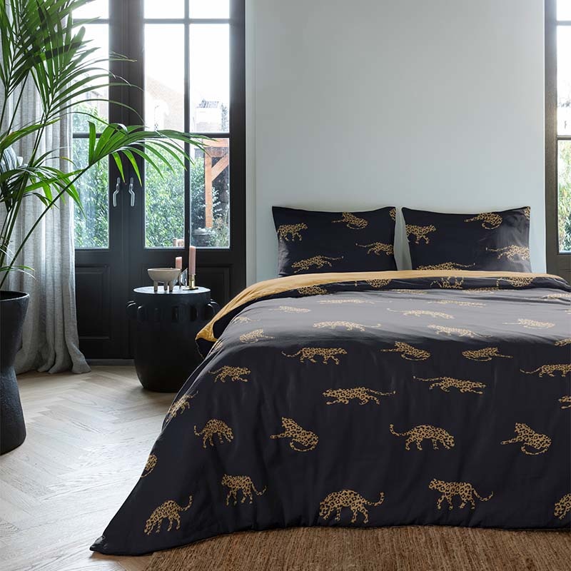 Dekbedovertrek Jaguar Dekbedovertrek - Lits-Jumeaux (240x220 cm) - Zwart Katoen-satijn - Dessin: Dieren - Fresh & Co - Dekbed-Discounter.nl aanbieding