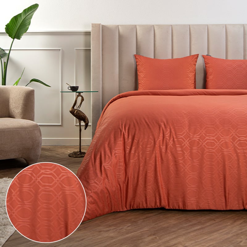 Dekbedovertrek Embossed Art Deco - Lits-Jumeaux (240x220 cm) - Oranje & Roze Microvezel - Dessin: Effen - Fresh & Co - Dekbed-Discounter.nl aanbieding