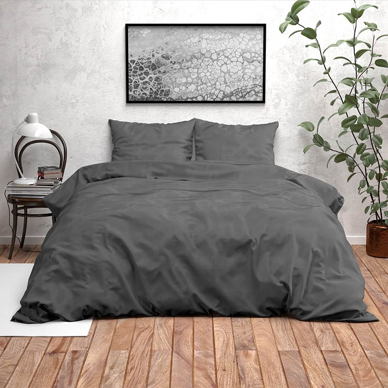 Dekbedovertrek Houston - Tweepersoons (200x200 cm) - Antraciet Microvezel - Dessin: Patroon - Fresh & Co - Dekbed-Discounter.nl aanbieding