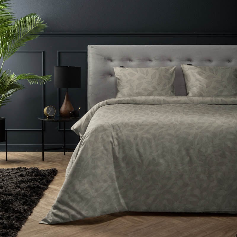 Dekbedovertrek Little Leaves - Eenpersoons (140x220 cm) - Beige Microvezel Katoen - Dessin: Natuur - Fresh & Co - Dekbed-Discounter.nl aanbieding