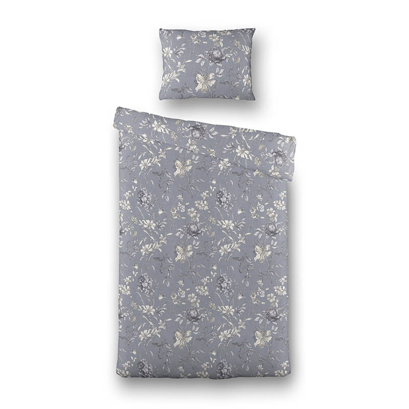 Dekbedovertrek Gray Blossom Dekbedovertrek - Eenpersoons (140x200 cm) - Grijs Katoen - Dessin: Natuur - Fresh & Co - Dekbed-Discounter.nl aanbieding