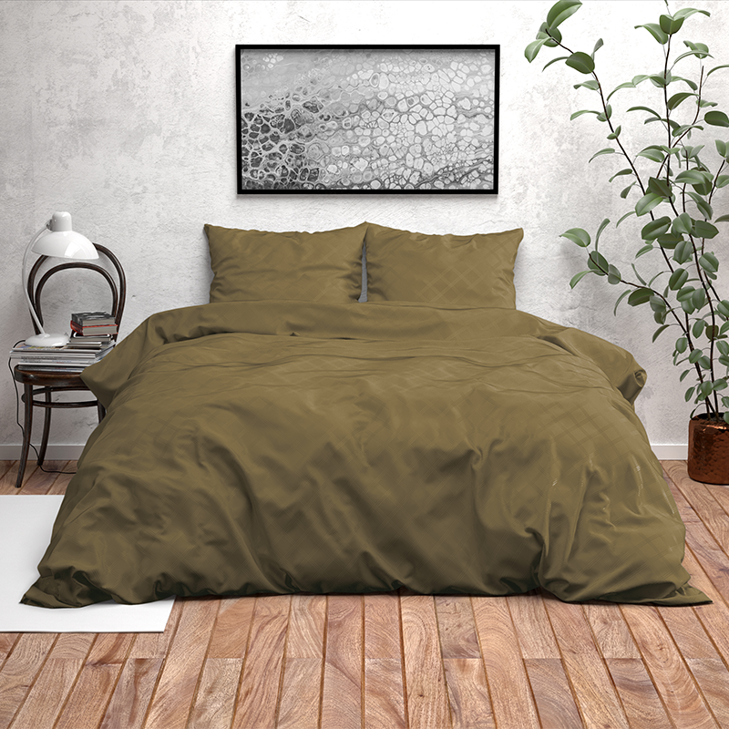 Dekbedovertrek Oakland - Tweepersoons (200x200 cm) - Groen Microvezel - Dessin: Ruiten - Fresh & Co - Dekbed-Discounter.nl aanbieding