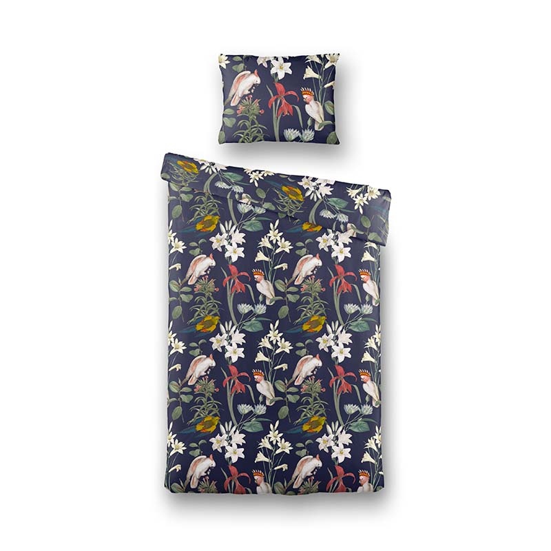 Dekbedovertrek Nature Noa Dekbedovertrek - Eenpersoons (140x220 cm) - Blauw Katoen - Dessin: Bloemen, Dieren - Fresh & Co - Dekbed-Discounter.nl aanbieding