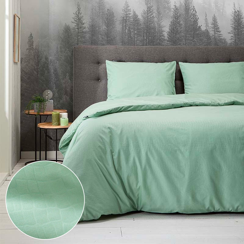 Dekbedovertrek Embossed Snake - Lits-Jumeaux (240x220 cm) - Groen Microvezel - Dessin: Effen - Fresh & Co - Dekbed-Discounter.nl aanbieding