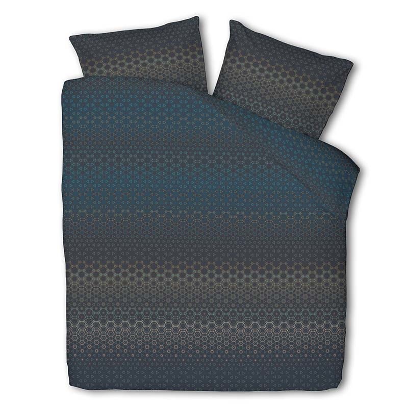 Dekbedovertrek Hexagone Blue Dekbedovertrek - Lits-Jumeaux (240x220 cm) - Blauw Katoen - Dessin: Strepen - Fresh & Co - Dekbed-Discounter.nl aanbieding