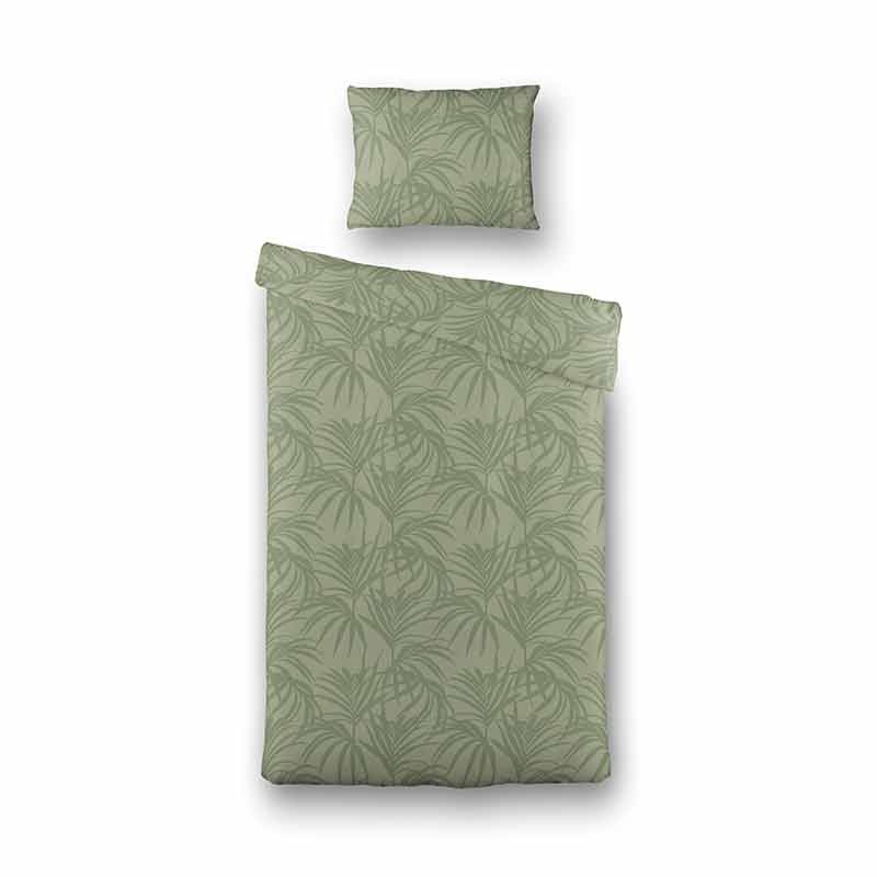 Dekbedovertrek Mink Palms - Eenpersoons (140x220 cm) - Groen Microvezel - Dessin: Bloemen, Natuur - Fresh & Co - Dekbed-Discounter.nl aanbieding