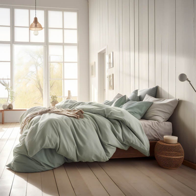 Flanellen Dekbedovertrek Uni - Lits-Jumeaux (240x240 cm) - Groen Katoen - Dessin: Effen - Fresh & Co - Dekbed-Discounter.nl aanbieding