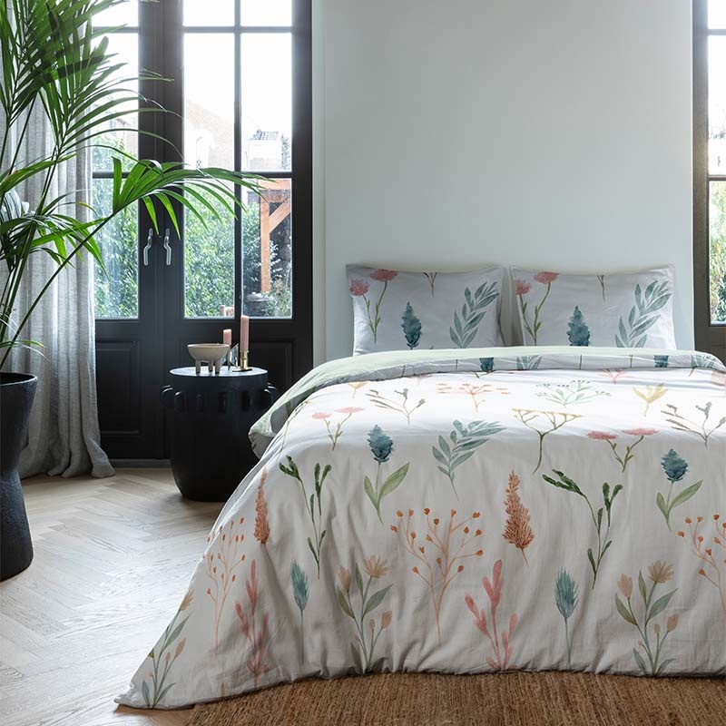 Dekbedovertrek Atelier Dekbedovertrek - Tweepersoons (200x200 cm) - Creme Katoen - Dessin: Bloemen - Fresh & Co - Dekbed-Discounter.nl aanbieding