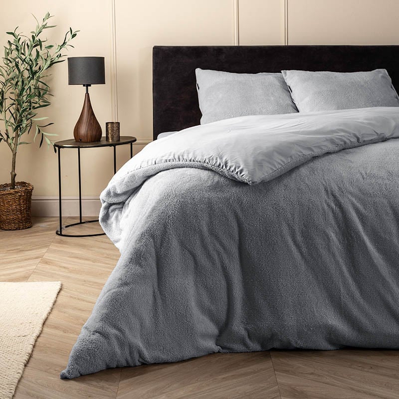Dekbedovertrek Teddy - Tweepersoons (200x220 cm) - Grijs Microvezel - Dessin: Effen - Fresh & Co - Dekbed-Discounter.nl aanbieding
