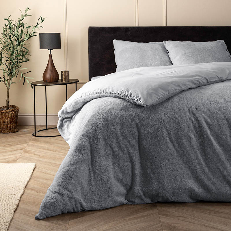 Dekbedovertrek Teddy - Eenpersoons (140x220 cm) - Grijs Microvezel - Dessin: Effen - Fresh & Co - Dekbed-Discounter.nl aanbieding