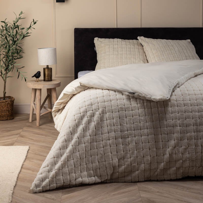 Dekbedovertrek Teddy Square - Eenpersoons (140x220 cm) - Wit Microvezel - Dessin: Patroon - Fresh & Co - Dekbed-Discounter.nl aanbieding
