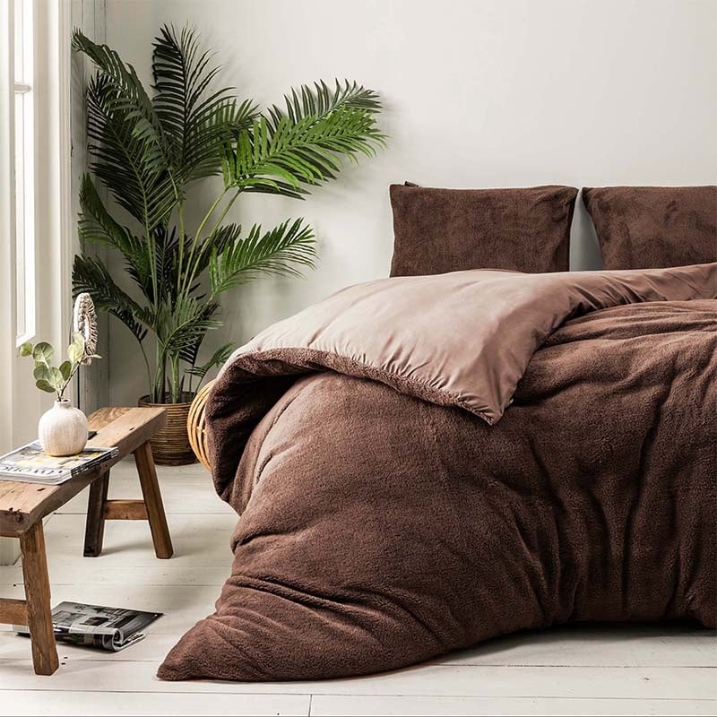 Dekbedovertrek Teddy - Lits-Jumeaux (240x220 cm) - Bruin Microvezel - Dessin: Effen - Fresh & Co - Dekbed-Discounter.nl aanbieding