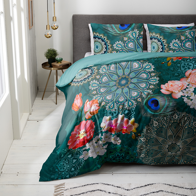 Dekbedovertrek Peacock Mandala Dekbedovertrek - Tweepersoons (200x200 cm) - Groen Katoen - Dessin: Dieren, Natuur - Fresh & Co - Dekbed-Discounter.nl aanbieding
