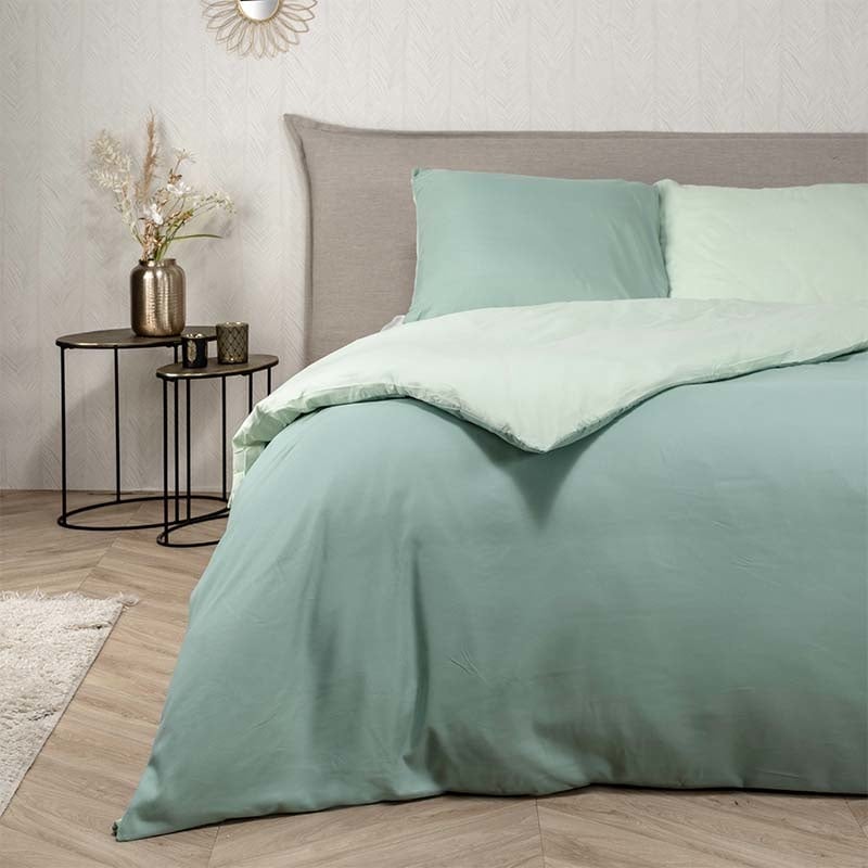 Dekbedovertrek Hotel Two Tone - Tweepersoons (200x200 cm) - Groen Microvezel - Dessin: Effen - Fresh & Co - Dekbed-Discounter.nl aanbieding