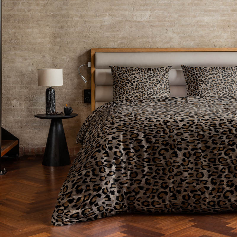 Dekbedovertrek Wild Leopard - Lits-Jumeaux (240x220 cm) - Bruin Microvezel Katoen - Dessin: Dieren - Fresh & Co - Dekbed-Discounter.nl aanbieding