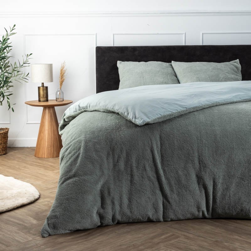Dekbedovertrek Teddy - Tweepersoons (200x220 cm) - Groen Microvezel - Dessin: Effen - Fresh & Co - Dekbed-Discounter.nl aanbieding