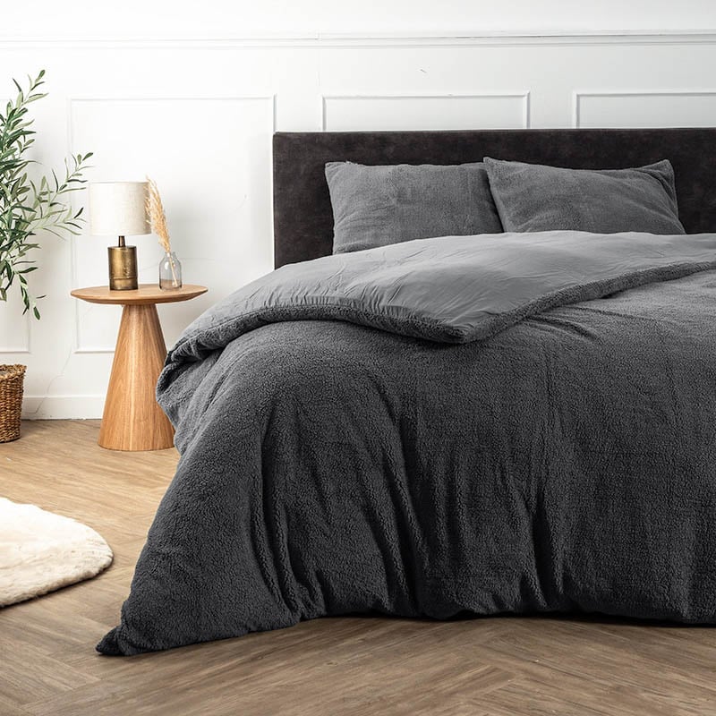 Dekbedovertrek Teddy - Eenpersoons (140x220 cm) - Antraciet Microvezel - Dessin: Effen - Fresh & Co - Dekbed-Discounter.nl aanbieding