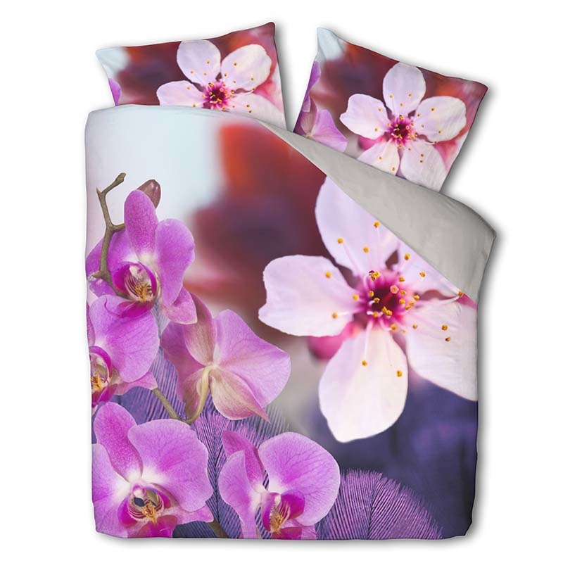 Dekbedovertrek Lila Love Dekbedovertrek - Lits-Jumeaux (240x220 cm) - Paars & Roze Katoen - Dessin: Bloemen - Fresh & Co - Dekbed-Discounter.nl aanbieding