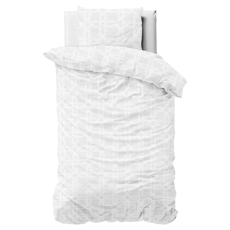 Dekbedovertrek Houston - Eenpersoons (140x200 cm) - Wit Microvezel - Dessin: Patroon - Fresh & Co - Dekbed-Discounter.nl aanbieding