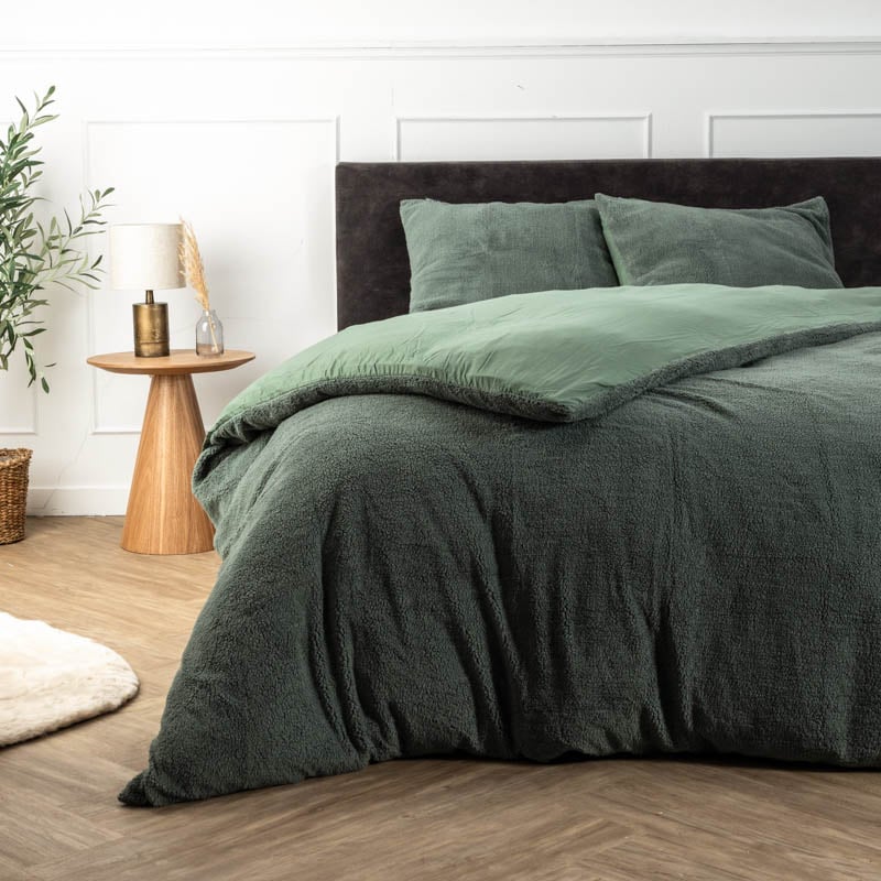 Dekbedovertrek Teddy - Lits-Jumeaux (240x220 cm) - Groen Microvezel - Dessin: Effen - Fresh & Co - Dekbed-Discounter.nl aanbieding