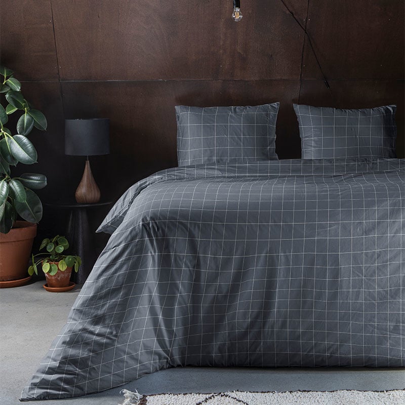 Dekbedovertrek Squared - Lits-Jumeaux (240x220 cm) - Blauw Katoen - Dessin: Ruiten - Fresh & Co - Dekbed-Discounter.nl aanbieding
