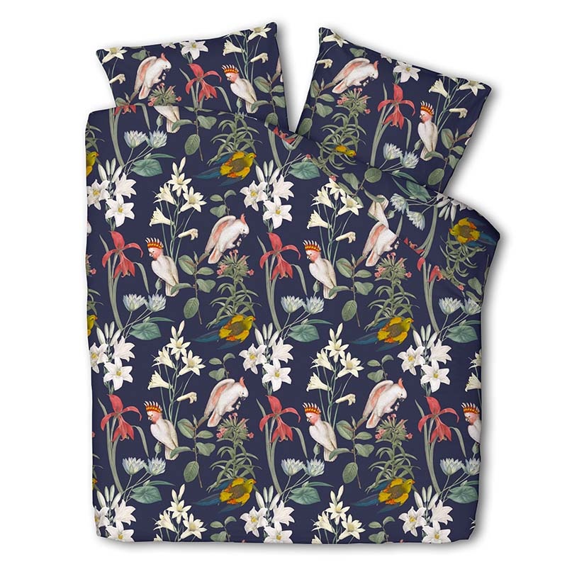 Dekbedovertrek Nature Noa Dekbedovertrek - Tweepersoons (200x220 cm) - Blauw Katoen - Dessin: Bloemen, Dieren - Fresh & Co - Dekbed-Discounter.nl aanbieding