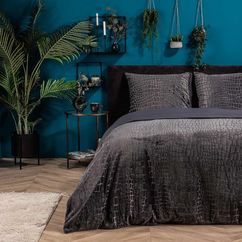 Dekbedovertrek Mink Snake - Tweepersoons (200x220 cm) - Grijs & Antraciet Microvezel - Dessin: Dieren - Fresh & Co - Dekbed-Discounter.nl aanbieding