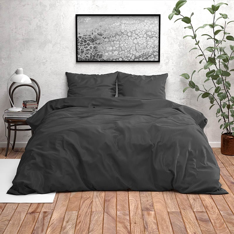 Dekbedovertrek Orlando - Tweepersoons (200x200 cm) - Zwart Microvezel - Dessin: Patroon - Fresh & Co - Dekbed-Discounter.nl aanbieding
