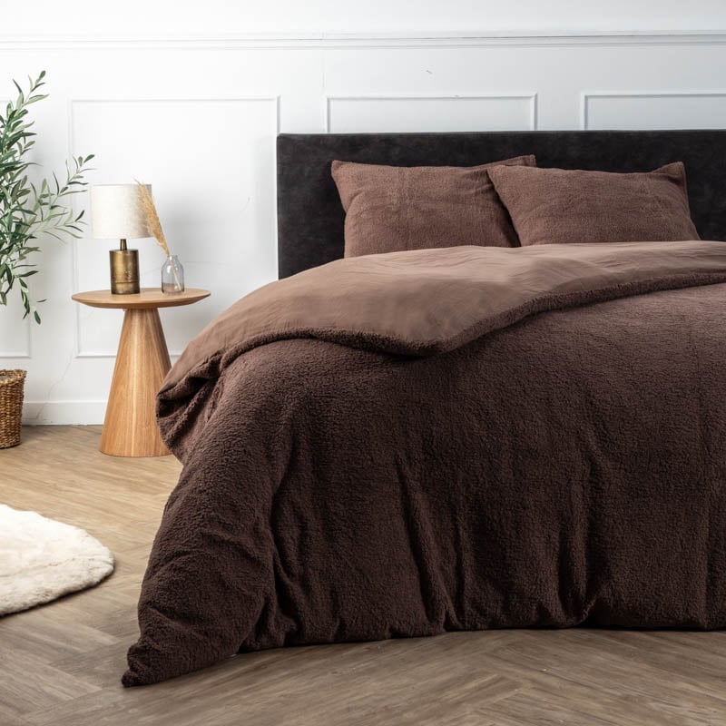 Dekbedovertrek Teddy - Eenpersoons (140x220 cm) - Bruin Microvezel - Dessin: Effen - Fresh & Co - Dekbed-Discounter.nl aanbieding
